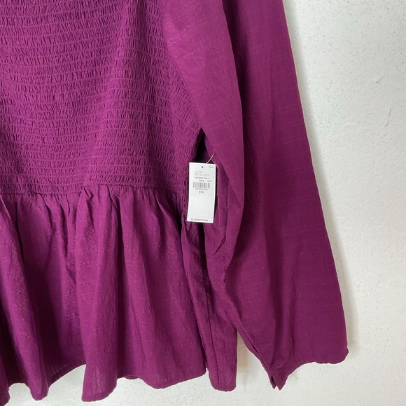Old Navy Smocked Square Neck Seersucker Babydoll Blouse XXL Plumeria Purple NWT - Picture 5 of 10
